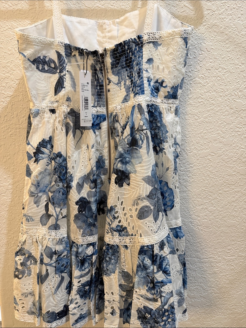 Alice + Olivia White Eyelet Sundress with Blue Floral Print - Picture 4 of 6